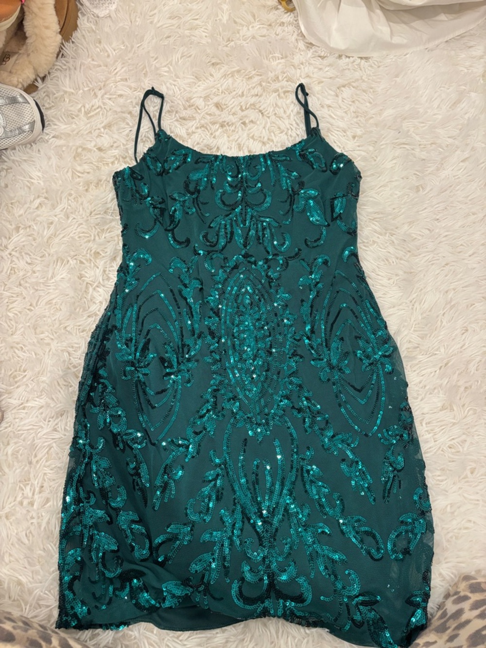 Emerald Green Sequin Mini Dress - Women Dresses Mini